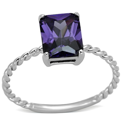 Alamode 3W498 Rhodium Brass Ring with AAA Grade CZ in Amethyst