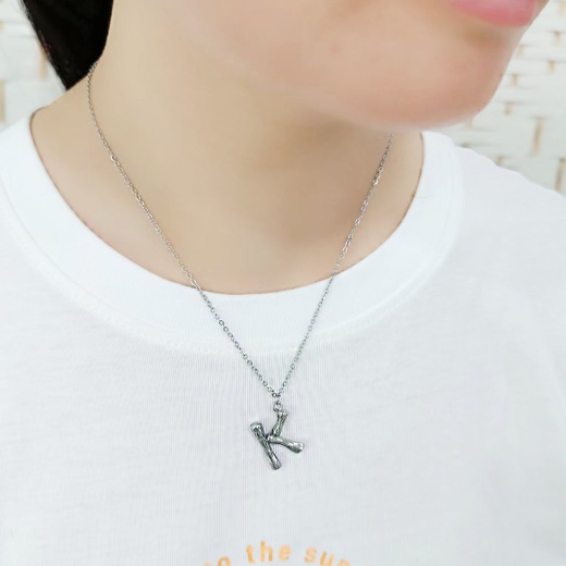 Alamode Tk3853k High Polished Stainless Steel Chain Initial Pendant - Letter K - 16"