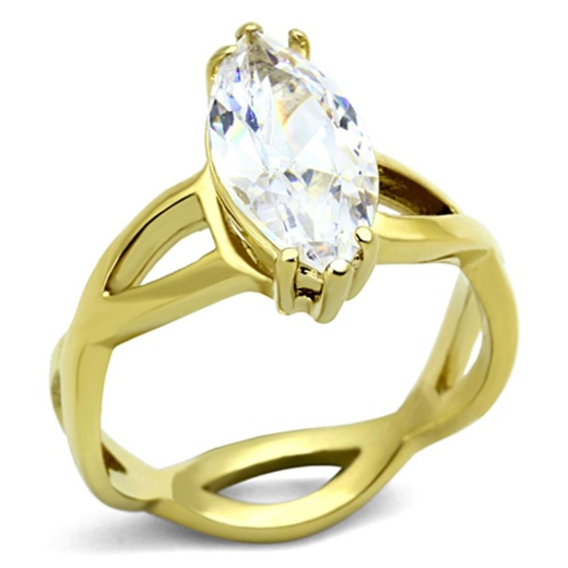 Alamode Tk1106 Ip Gold Stainless Steel Ring with AAA Grade Cz in Clear