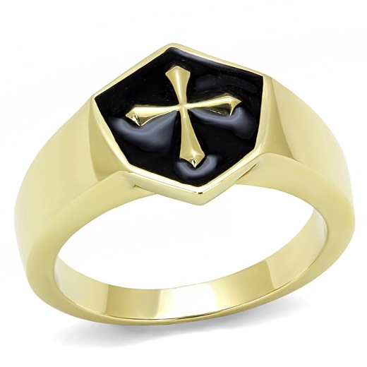 Alamode Tk3268 - IP Gold Stainless Steel Ring with Epoxy in Jet
