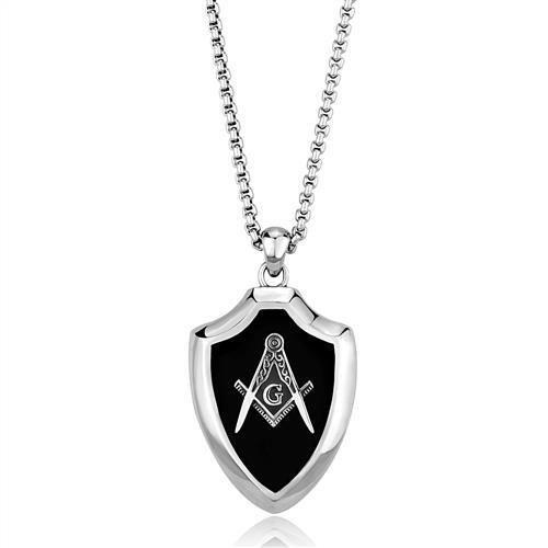 Tk2522 - High Polished Stainless Steel Chain Pendant With Epoxy In Jet - 20"