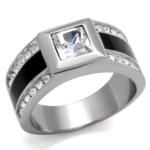 Alamode Tk2308 - High Polished Stainless Steel Ring with Top Grade Crystal in Clear