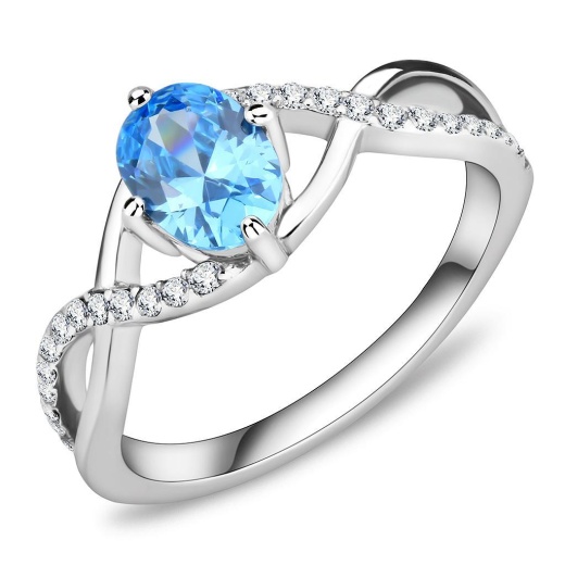 Alamode Da117 High Polished Stainless Steel Ring with AAA Grade CZ in Sea Blue