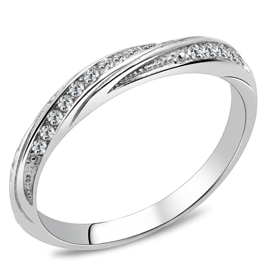 Tk3259 - High Polished Stainless Steel Ring with AAA Grade CZ in Clear by Alamode