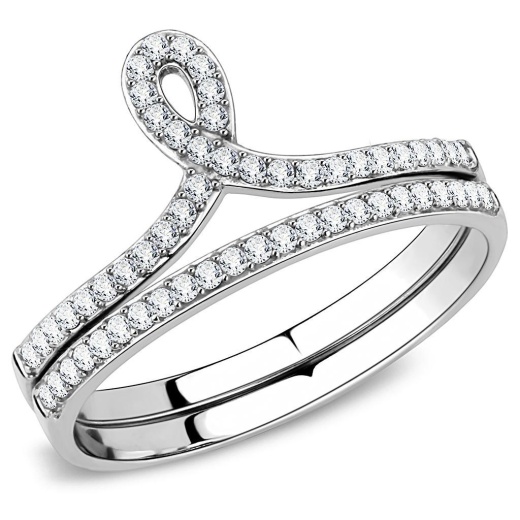 Alamode High Polished Stainless Steel Ring with AAA Grade CZ in Clear