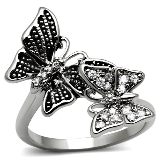 Alamode Tk2874 - High Polished Stainless Steel Ring with AAA Grade CZ in Clear