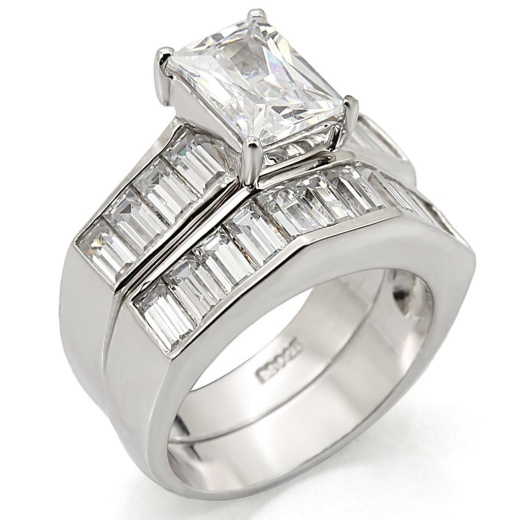 Alamode Los448 Rhodium 925 Sterling Silver Ring with AAA Grade CZ in Clear - 10