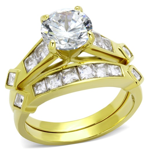 Alamode Tk8x040 - IP Gold(Ion Plating) Stainless Steel Ring with AAA Grade CZ in Clear