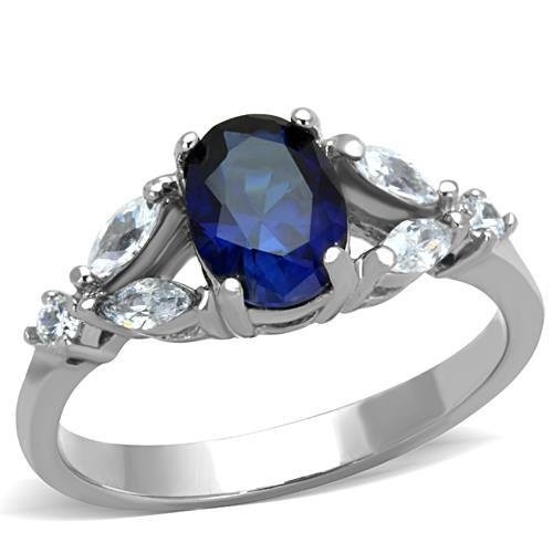 Tk1764 - High Polished (No Plating) Stainless Steel Ring with Synthetic Glass in Montana by Alamode