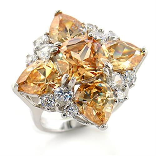 Alamode Rhodium Brass Ring with AAA Grade CZ in Champagne