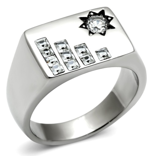 Alamode Tk481 - High Polished Stainless Steel Ring with AAA Grade CZ in Clear