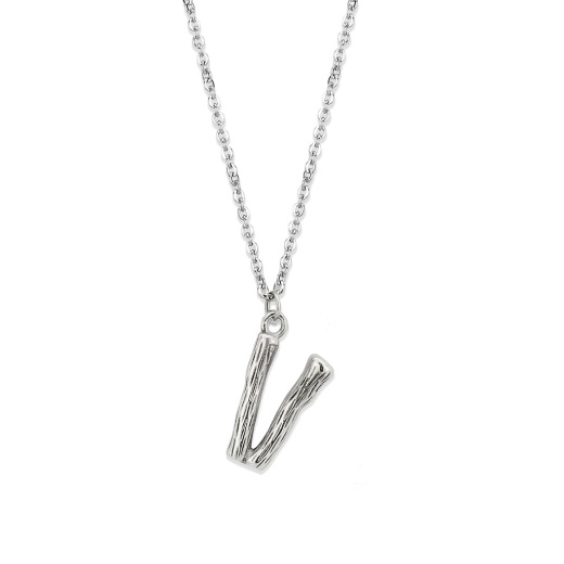 Tk3853v High Polished Stainless Steel Chain Initial Pendant - Letter V - 16"