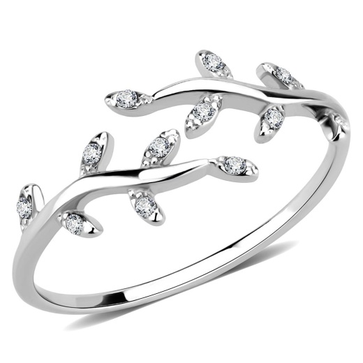 Alamode Da266 - High Polished (No Plating) Stainless Steel Ring With AAA Grade CZ In Clear