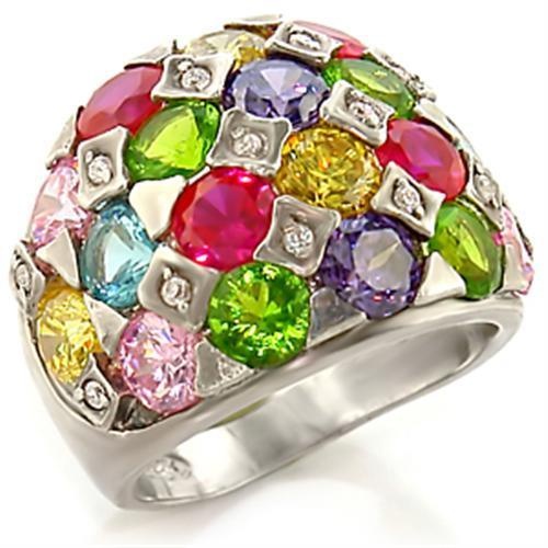 Leanna Cocktail Ring - Rhodium Brass, AAA CZ, Multi Color