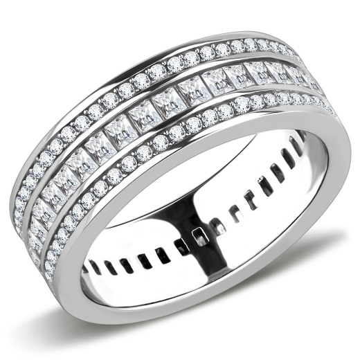 Tk3435 - High Polished (No Plating) Stainless Steel Ring With Aaa Grade Cz In Clear by Alamode