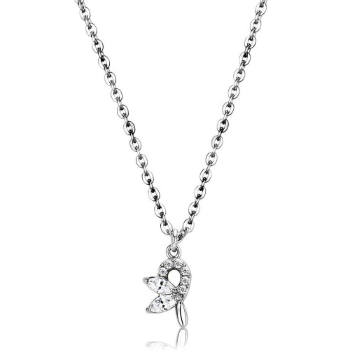 Da088 - High Polished Stainless Steel Chain Pendant With AAA Grade CZ in Clear - Alamode