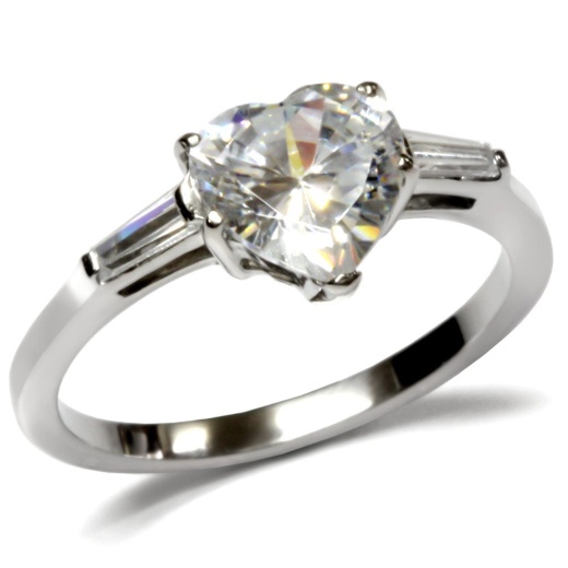 Tk027 - High Polished (No Plating) Stainless Steel Ring With Aaa Grade Cz In Clear