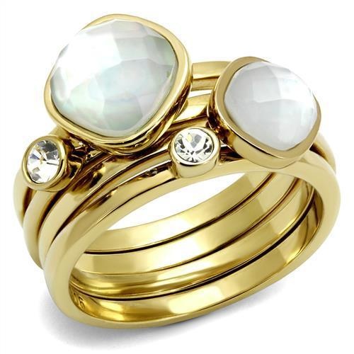 Alamode Tk2975 - Ip Gold(Ion Plating) Stainless Steel Ring With Synthetic Synthetic Glass In White