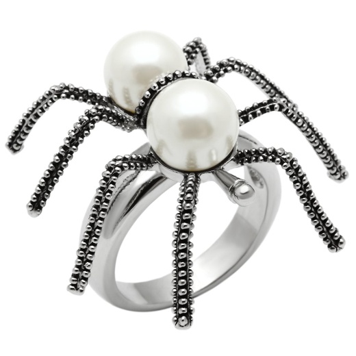 Alamode 3W226 - Rhodium Brass Ring With Synthetic Pearl In White