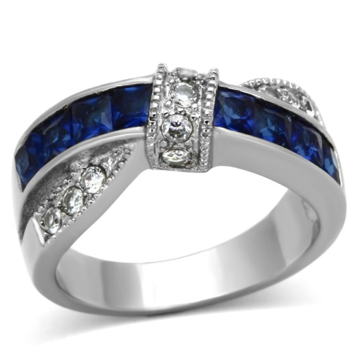 Alamode Tk1222 High Polished Stainless Steel Ring with Synthetic Glass in Montana