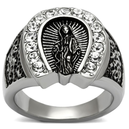 Alamode Tk942 - High Polished (No Plating) Stainless Steel Ring With Top Grade Crystal In Clear