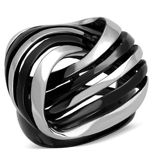 Alamode Tk1660 - Two-Tone Ip Black Stainless Steel Ring With No Stone - 5