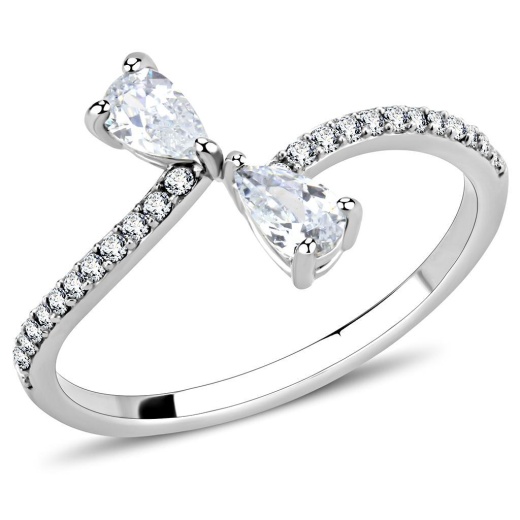 Alamode Da139 - High Polished Stainless Steel Ring with AAA Grade CZ in Clear