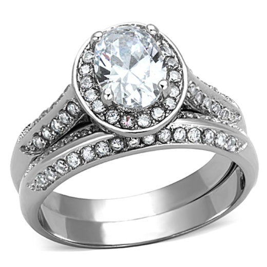 Alamode Tk1w163 - High Polished Stainless Steel Ring with AAA Grade CZ in Clear