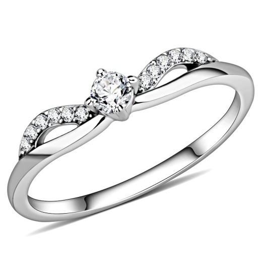 Alamode Da146 High Polished Stainless Steel Ring with AAA Grade CZ in Clear