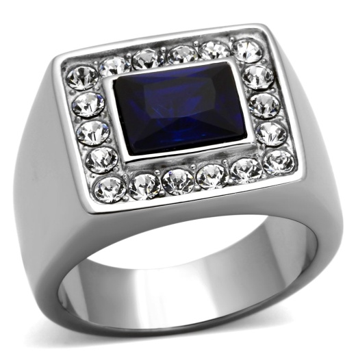 Tk1051 - High Polished Stainless Steel Ring With Synthetic Glass In Montana