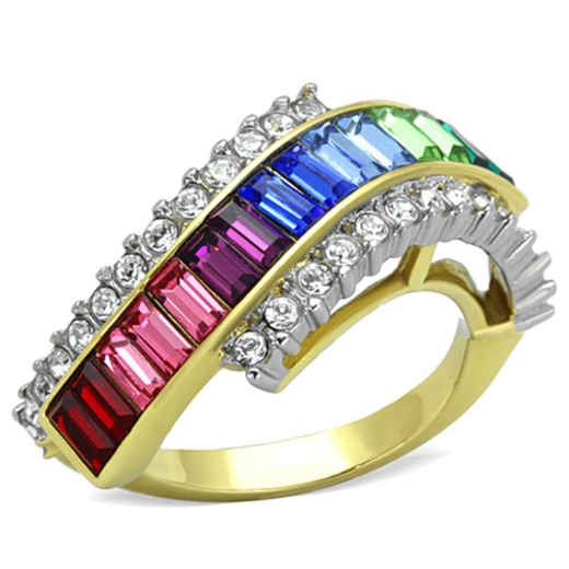 Alamode Tk1575 - Two-Tone IP Gold Stainless Steel Ring with Top Grade Crystal