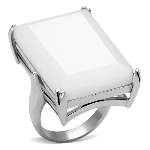 Alamode Loas868 - Rhodium 925 Sterling Silver Ring With Synthetic Synthetic Glass In White