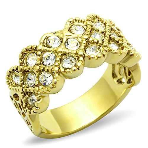 Alamode Tk1394 Ip Gold Stainless Steel Ring with Top Grade Crystal in Clear
