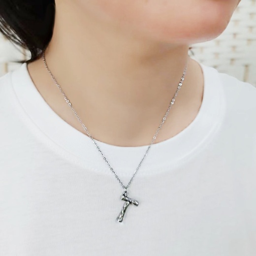 Tk3853t High Polished Stainless Steel Chain Initial Pendant - Letter T - 16"