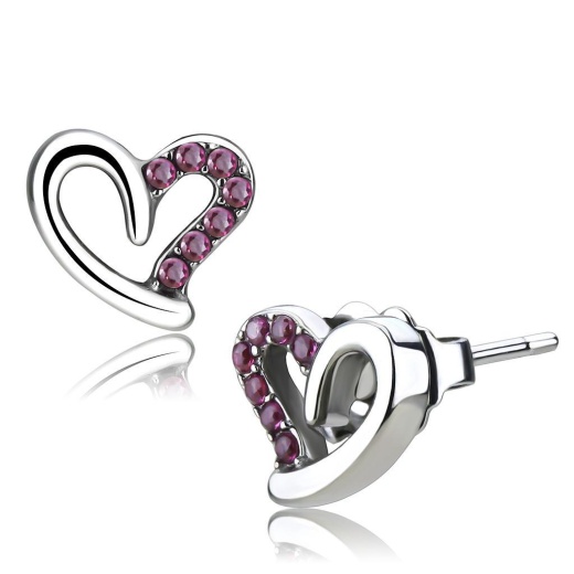 High Polished Stainless Steel Earrings with AAA Grade CZ in Ruby