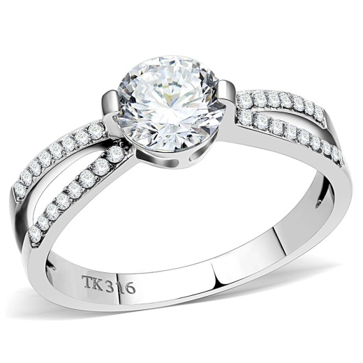 Da002 - High Polished Stainless Steel Ring with AAA Grade CZ in Clear by Alamode