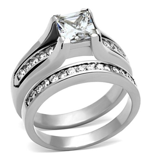 Alamode Tk0w383 High Polished Stainless Steel Ring with AAA Grade CZ in Clear