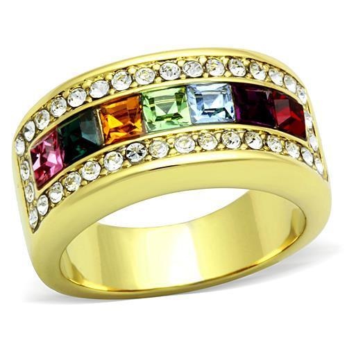 Alamode Tk1402 IP Gold Stainless Steel Ring with Top Grade Crystal in Multi Color