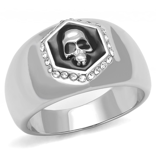Tk3277 - High Polished (No Plating) Stainless Steel Ring With Epoxy In Jet
