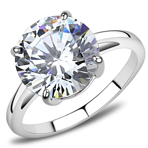 Tk3428 - High Polished Stainless Steel Ring with AAA Grade CZ in Clear