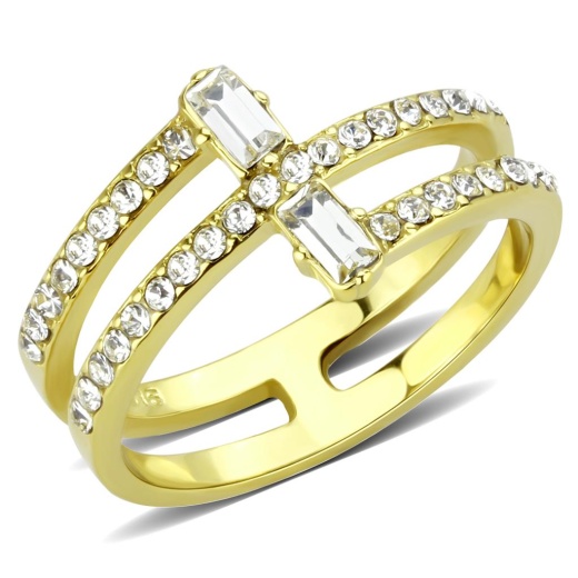Tk3707 - IP Gold Stainless Steel Ring with Top Grade Crystal in Clear by Alamode