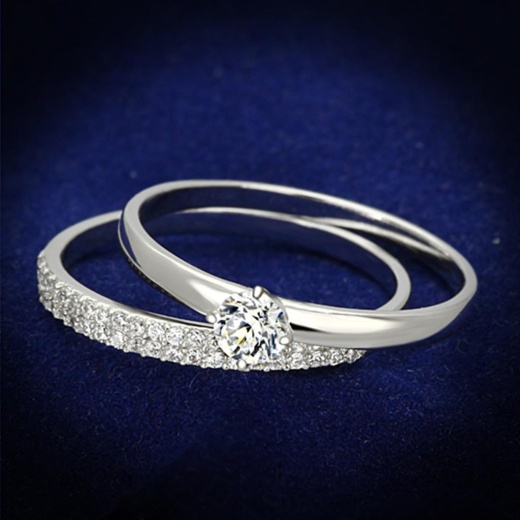 TS110 - Rhadium 925 Sterling Silver Ring With AAA Grade CZ In Clear by Alamode