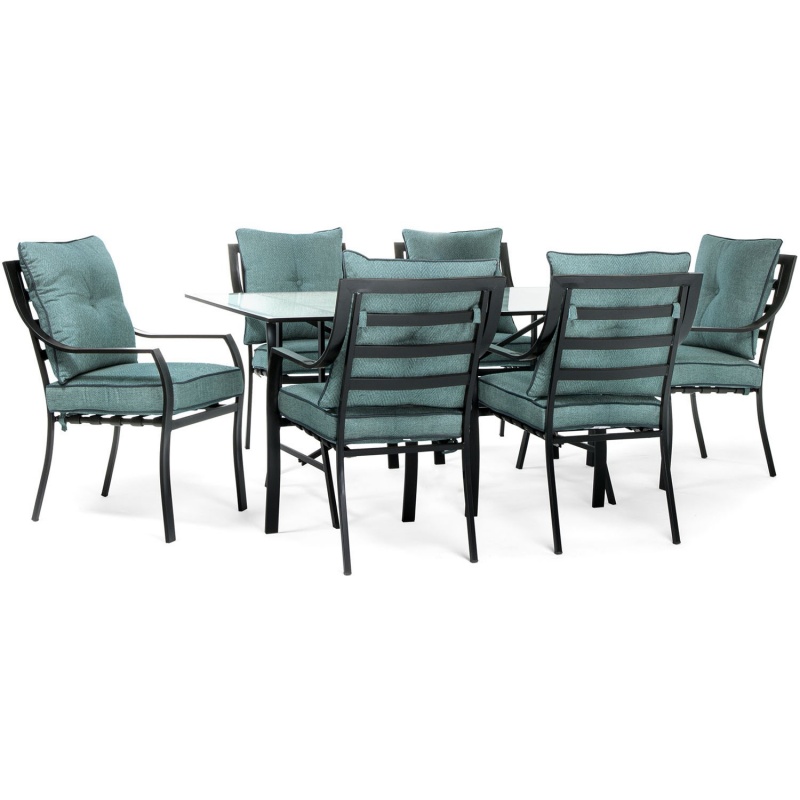 7Pc Dining Set: 6 Stationary Chairs, 1 Dining Table - Gray/Ocean Blue
