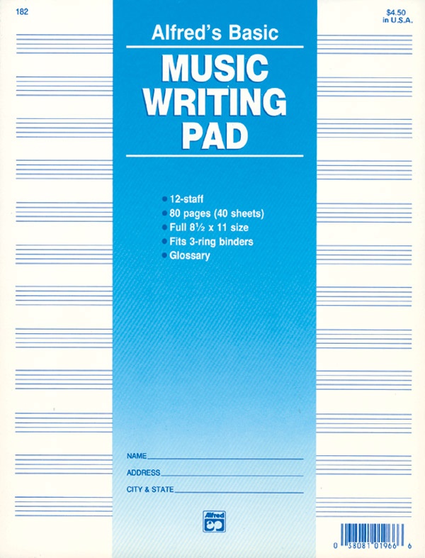 12 Stave Music Writing Pad (8 1/2" X 11") Loose Pages (3-Hole Punched For Ring Binders)