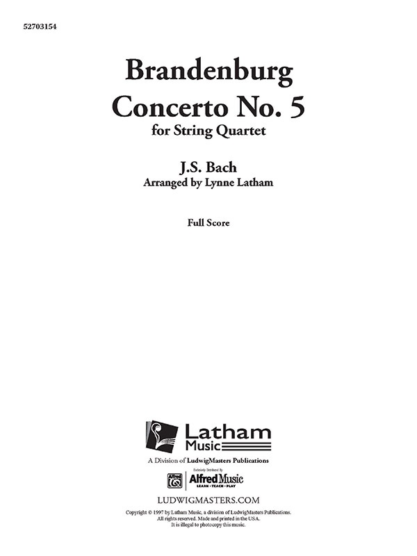 Brandenburg Concerto No. 5 For String Quartet Conductor Score