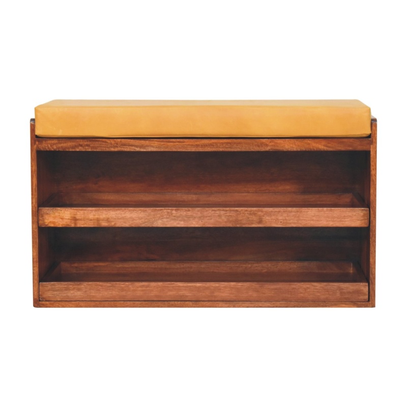 Buffalo Hide Pull Out Honey Caramel Shoe Storage Bench