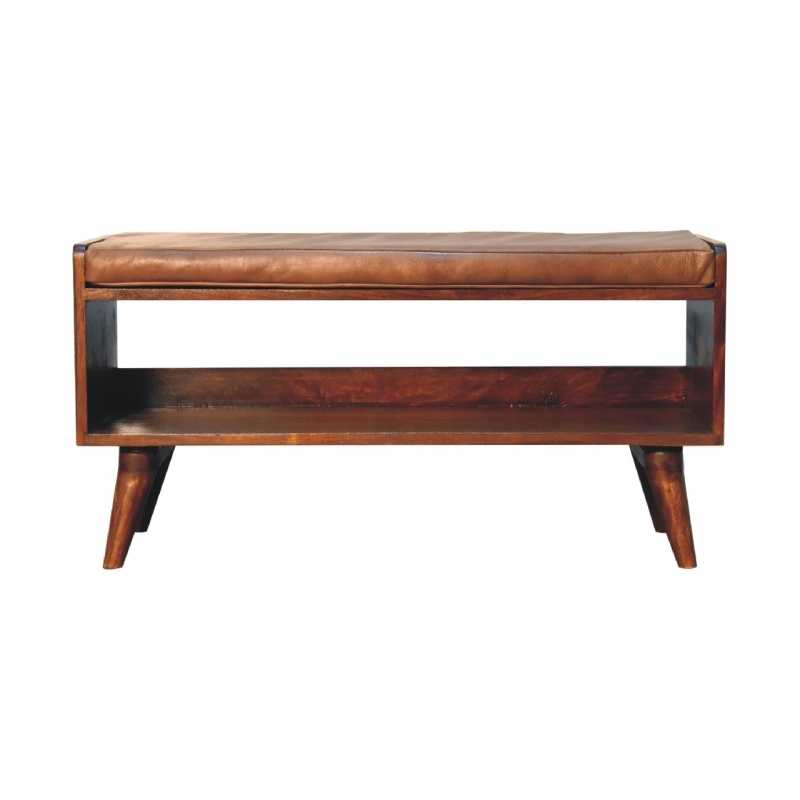 Chestnut Bench With Brown Leather Seatpad