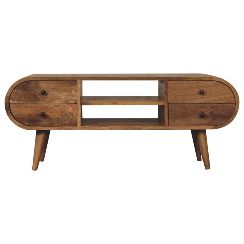 Oak-Ish Circular Media Unit With 2 Open Slots