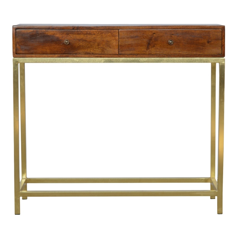 Industrial 2 Drawer Console Table With Iron Base