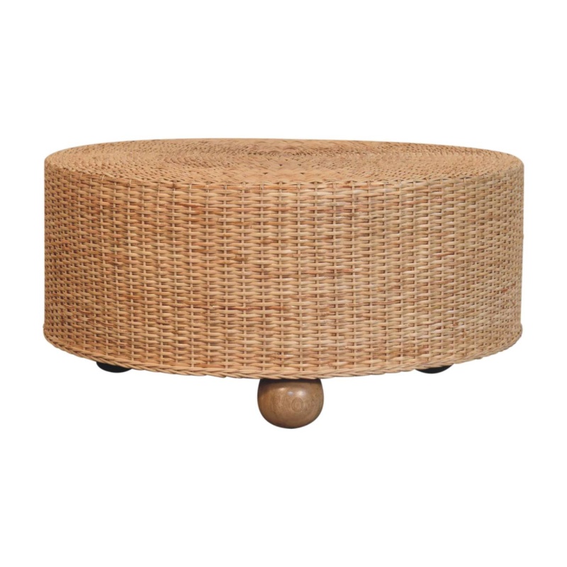 Regency Round Woven Coffee Table With Ball Feet